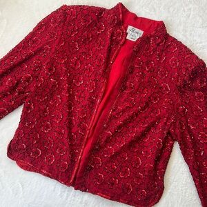 Vintage Jkara New York red beaded silk jacket